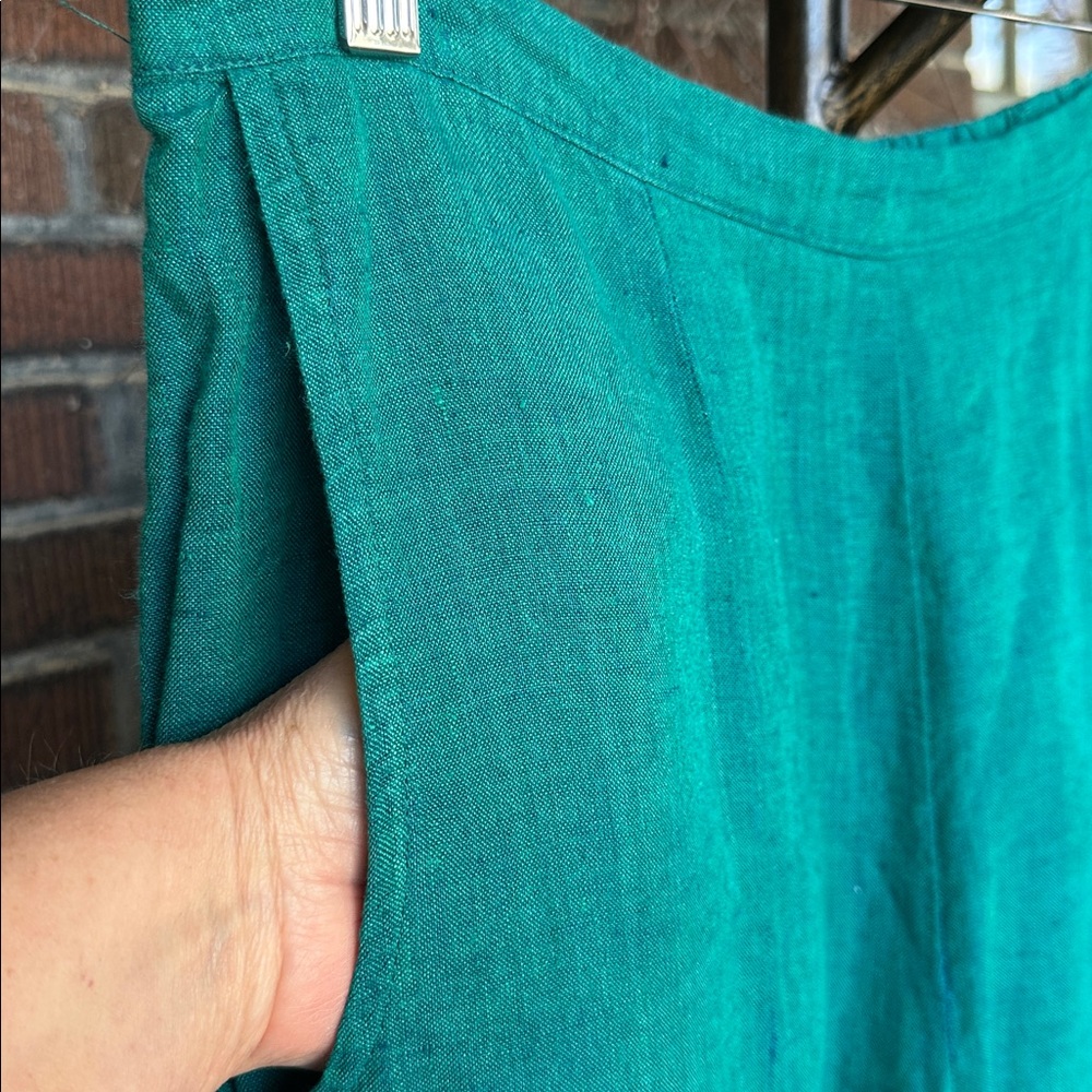 Flax teal green linen Lagenlook 2pc pants tunic/jacket. Size Small - Picture 11 of 13